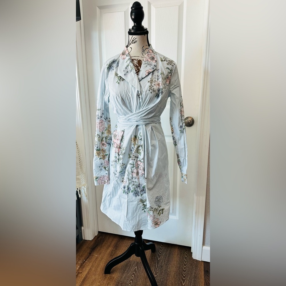 Kaari Blue Women’s Pinstriped Floral Shirt Dress